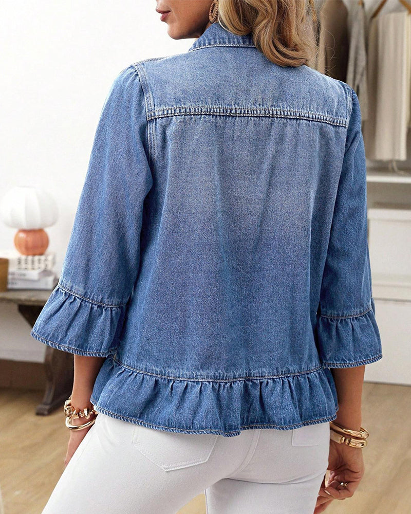 Flutter sleeve denim jacket, side view