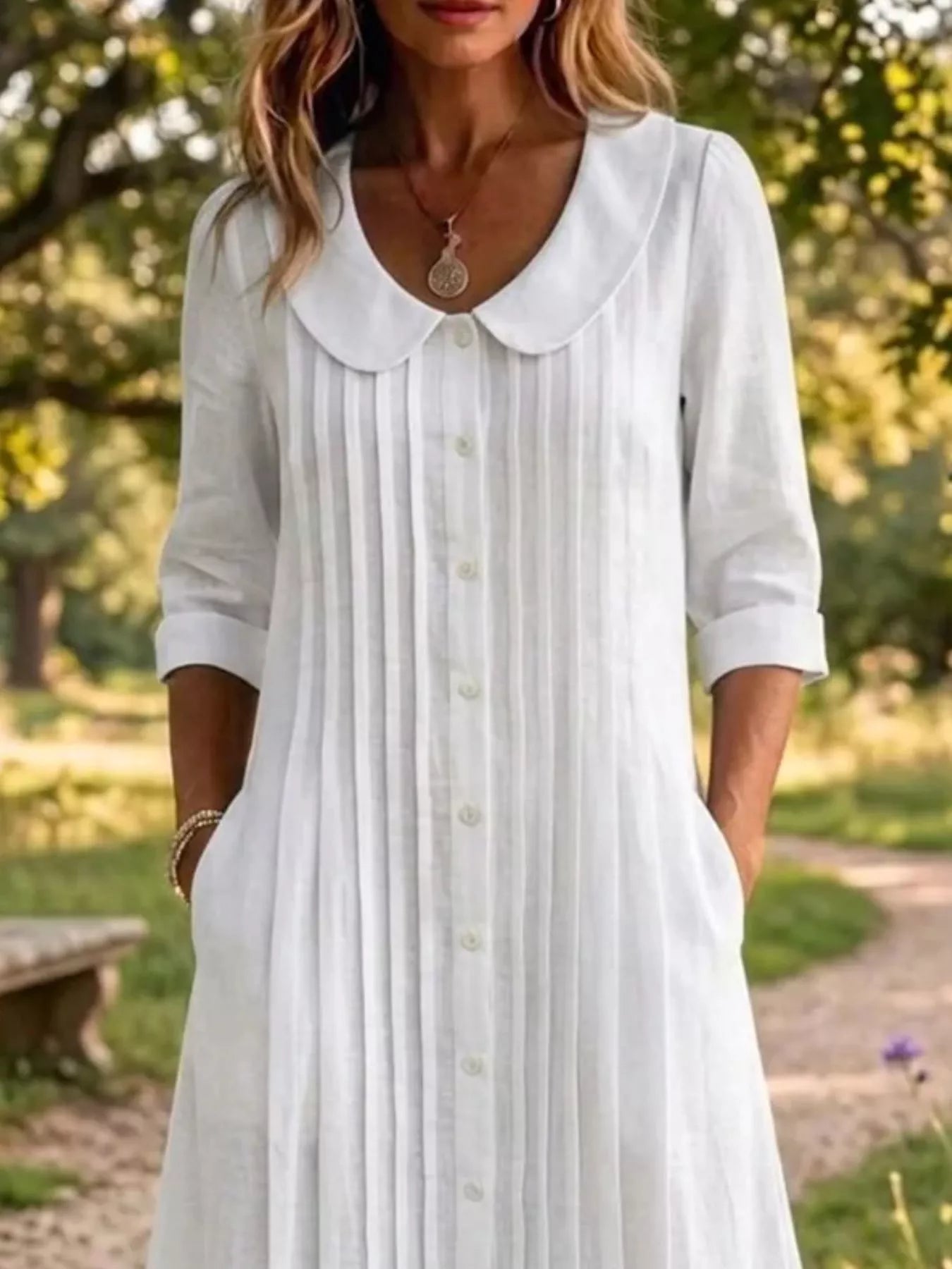 Peter Pan Collar Plus Size Shirt Dress with Button-Down Front