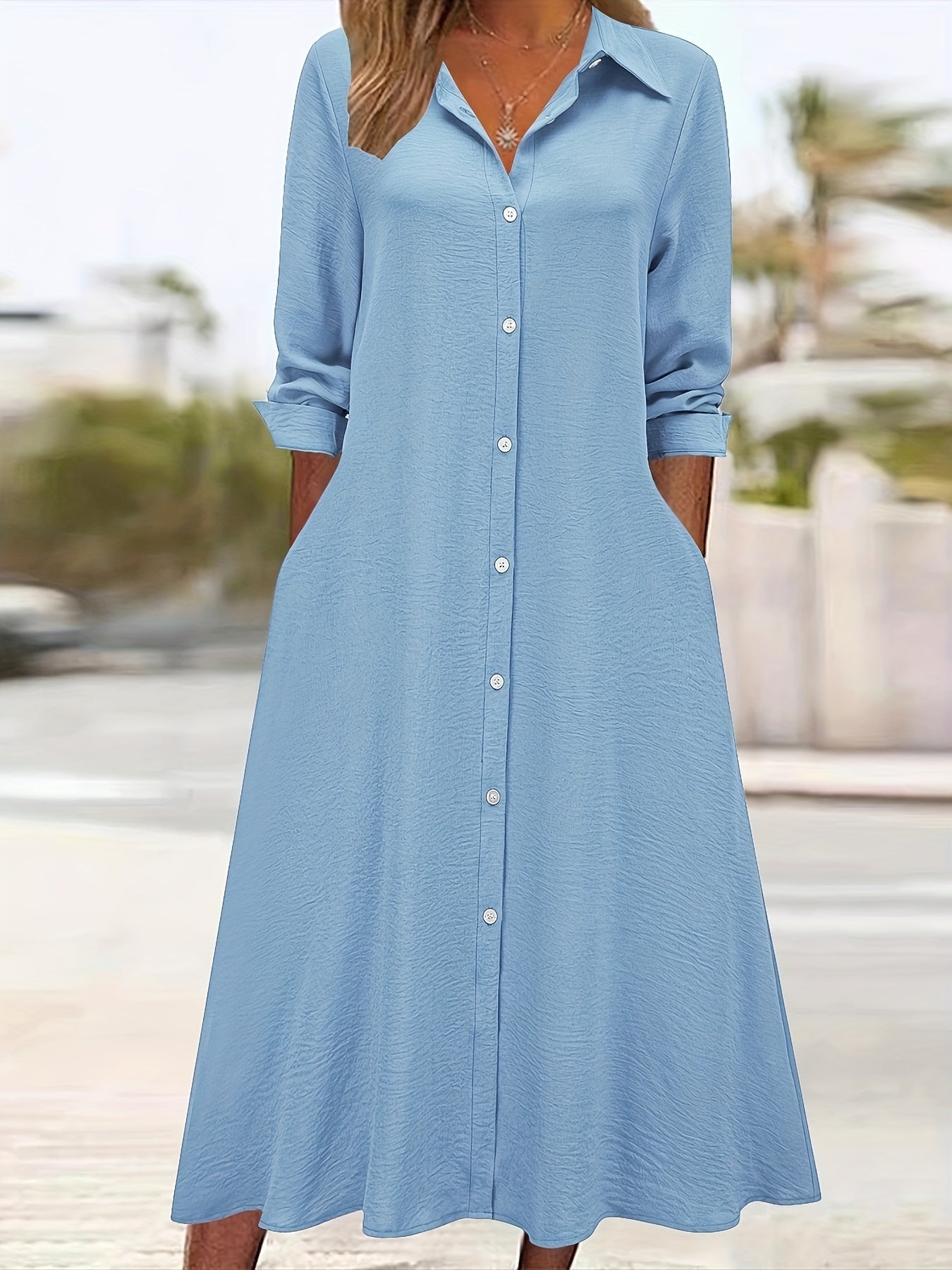 Long sleeve lapel button-front shirt dress | Alba Muse