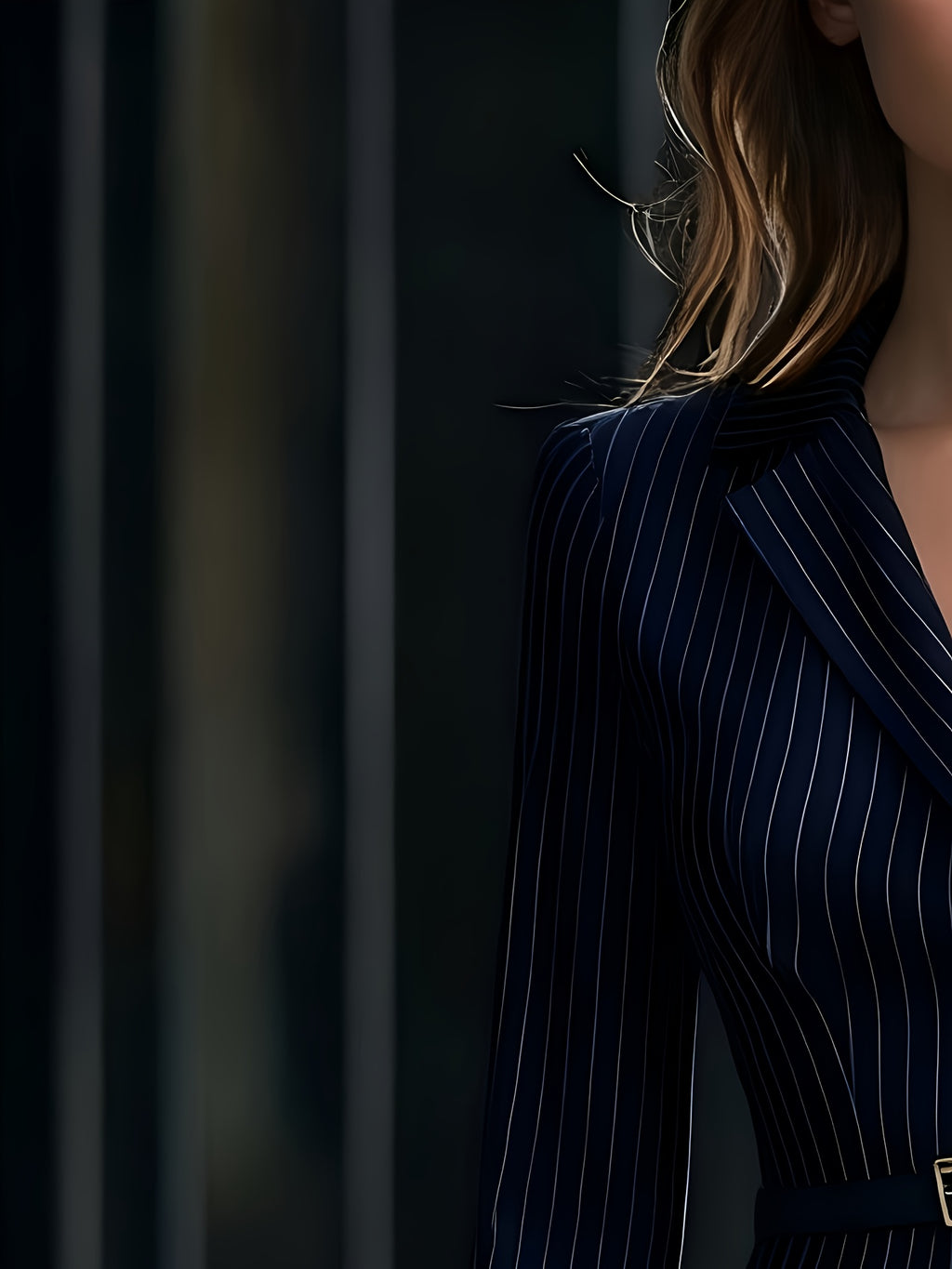Navy Pinstripe Pencil Midi Dress