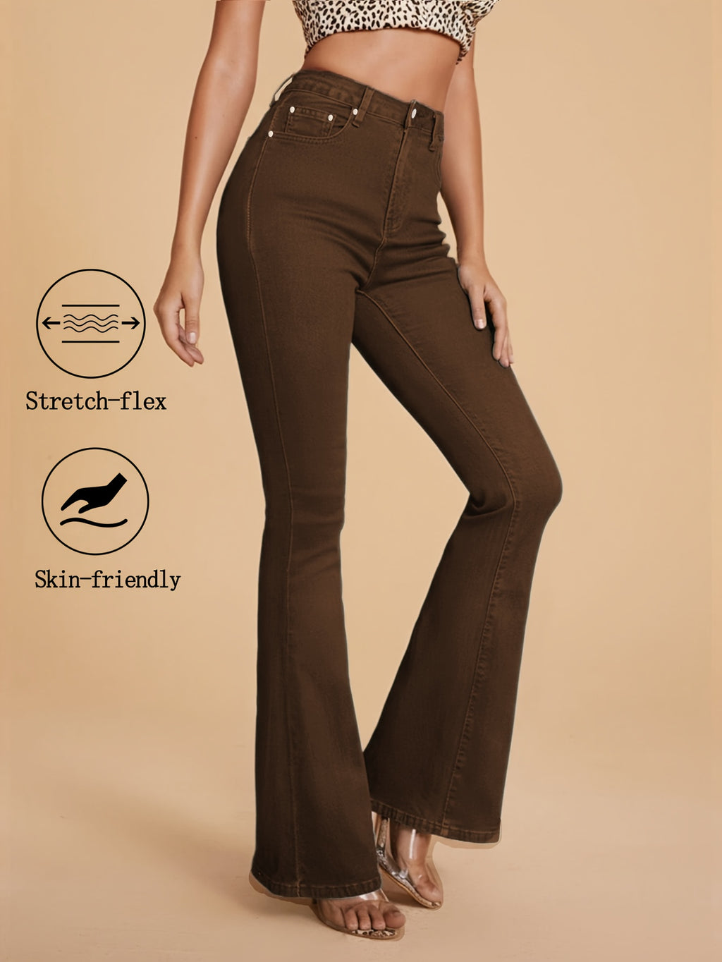 Coffee Brown butt-lifting flared Trousers
