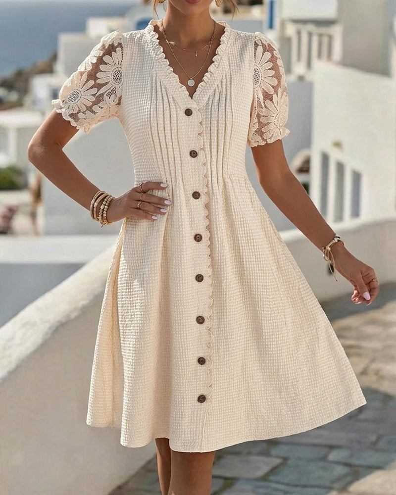 Women's Lace Detail Puff Sleeve Dress Occasion | Alba Muse
