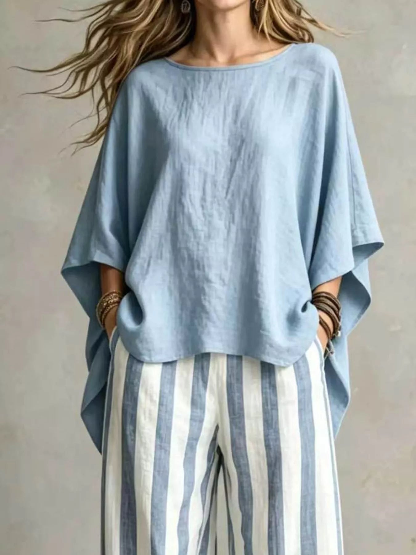Solid Colour Top & Trousers Co-ord Set, Plus Size