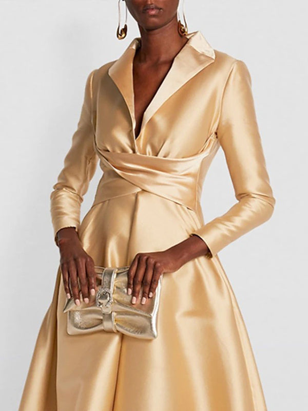 Gold solid colour A-line maxi dress