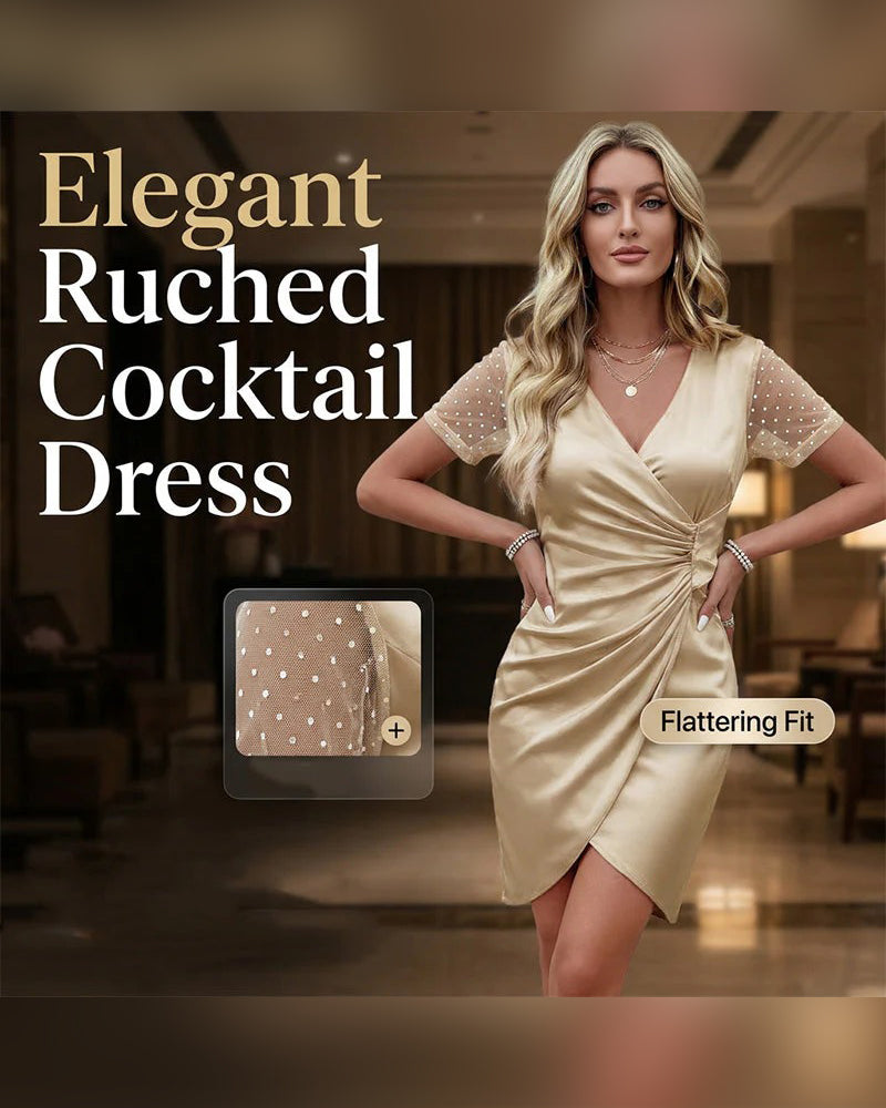V-Neck Elegant Champagne Evening Dress