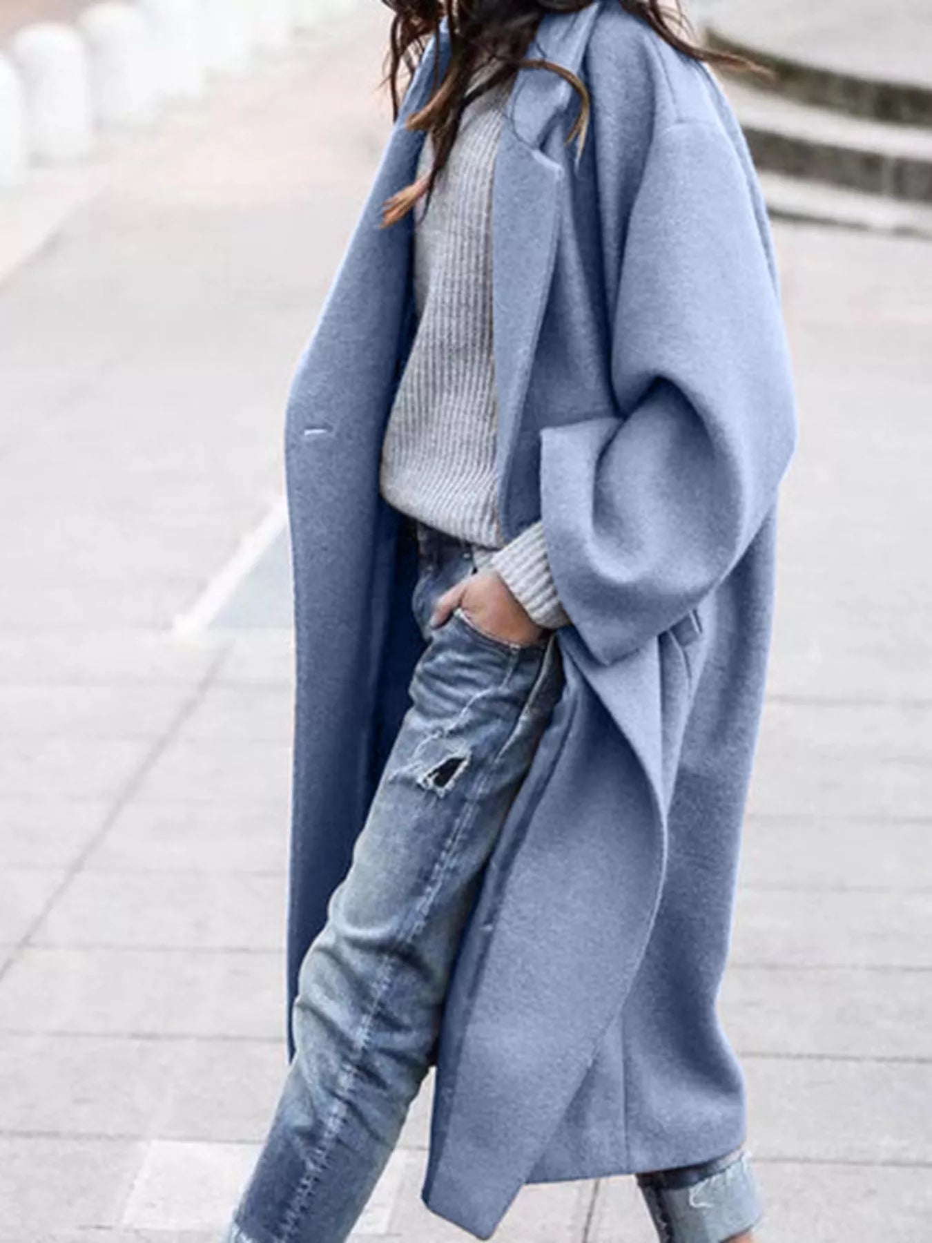 Oversized wide sleeve single breasted long coat with a single breasted front
