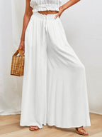 Women's Drawstring Wide Leg Trousers with Pockets – Casual