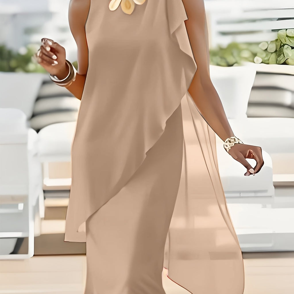 Sleeveless Chiffon Faux Two-Piece Irregular Hem Dress