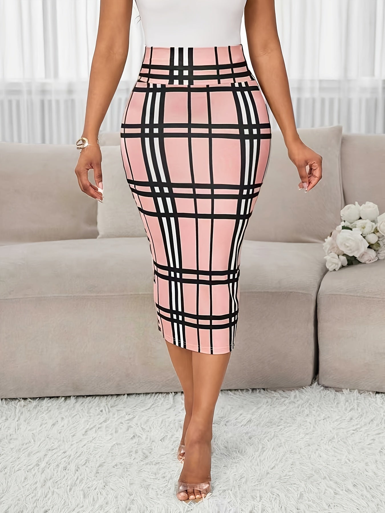 Refined Plaid Pencil Skirt