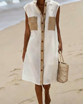 Colour Block Sleeveless Shirt Midi Dress White | Alba Muse