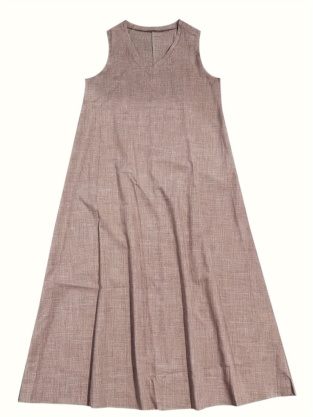 V-Neck Sleeveless Drapey A-Line Maxi Dress in Light Grey, side view