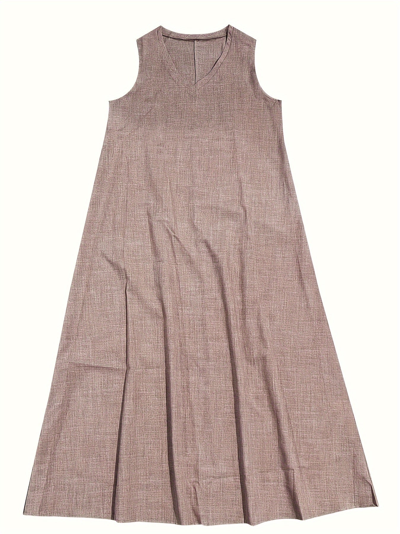 V-Neck Sleeveless Drapey A-Line Maxi Dress in Light Grey, side view