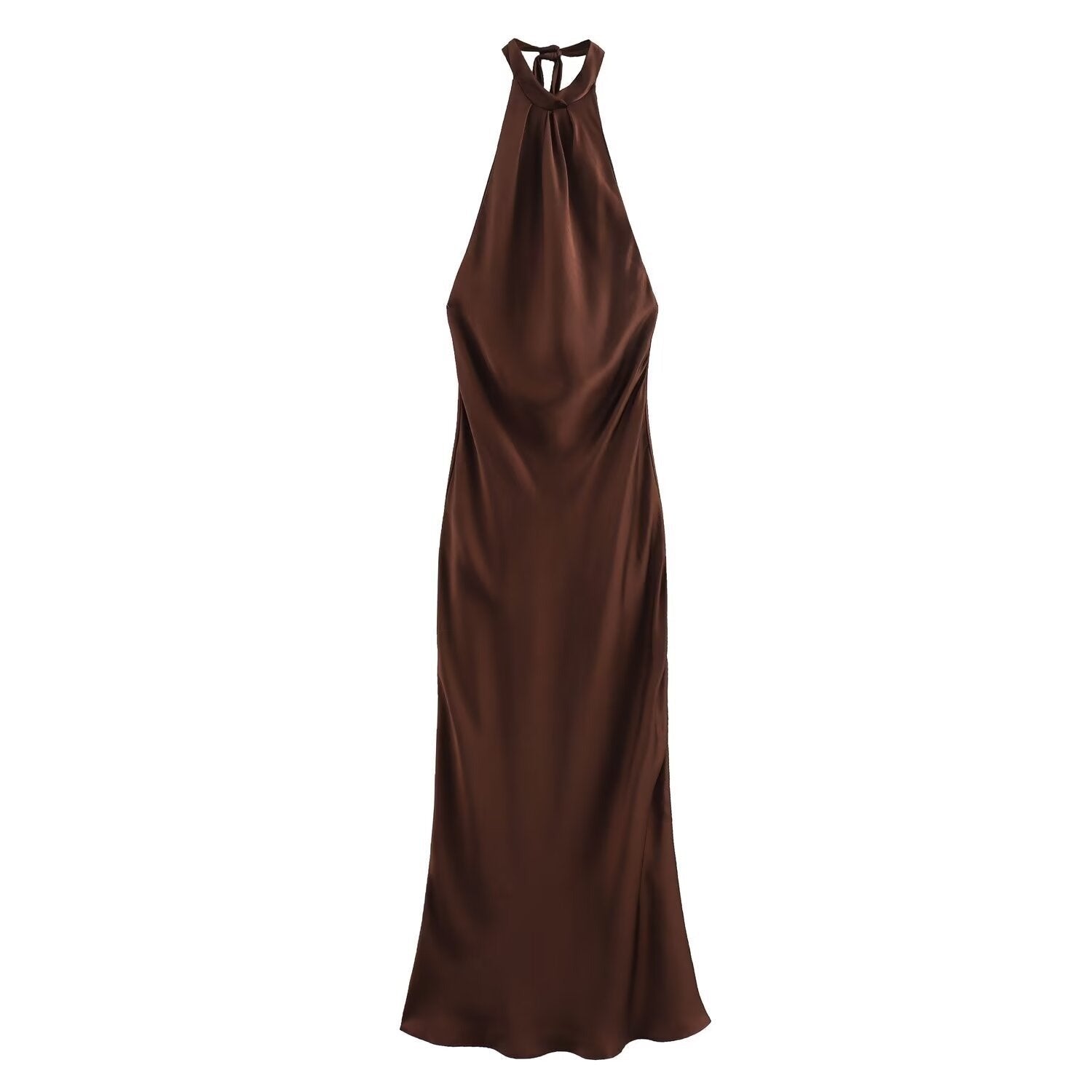 Brown satin halter dress