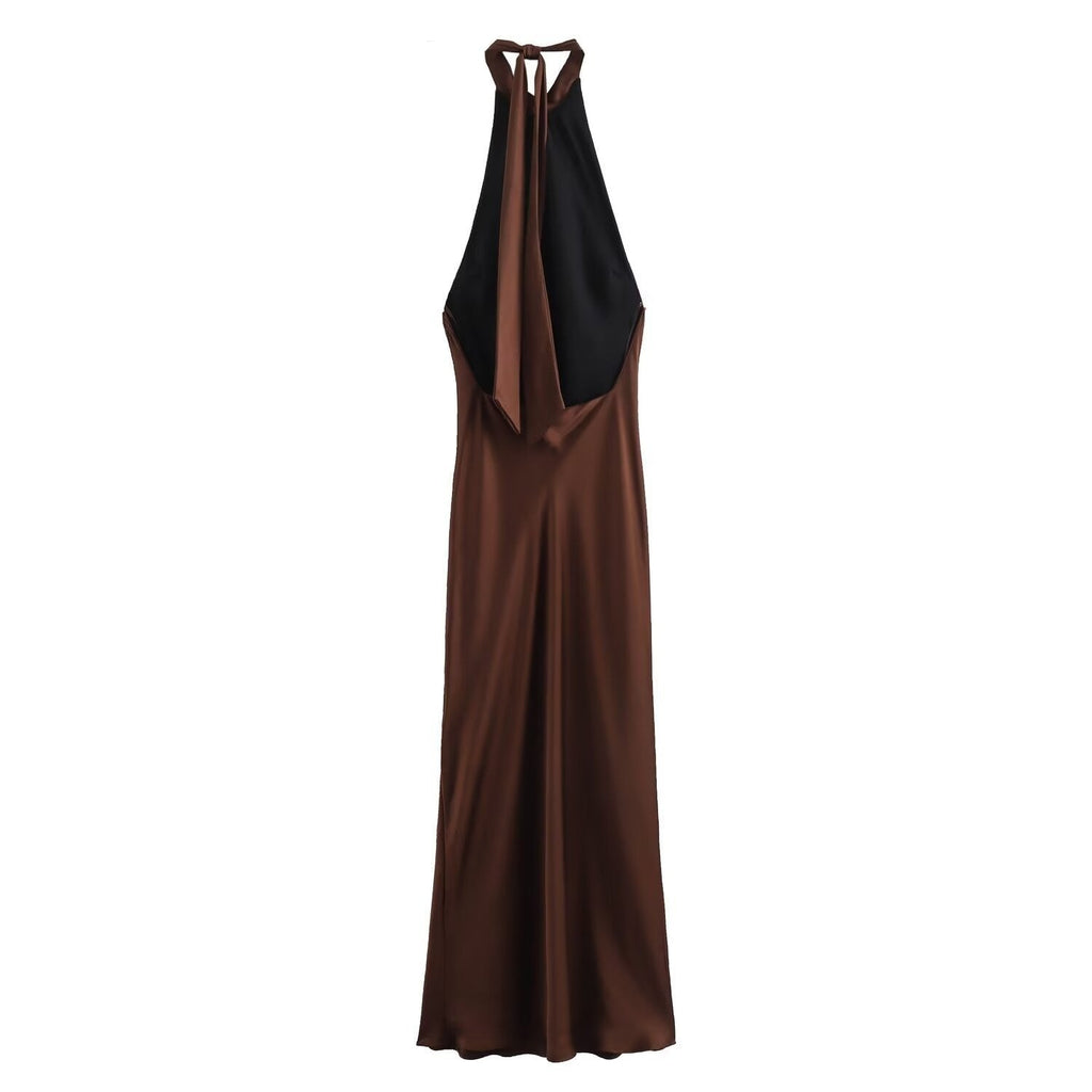 Brown satin halter dress
