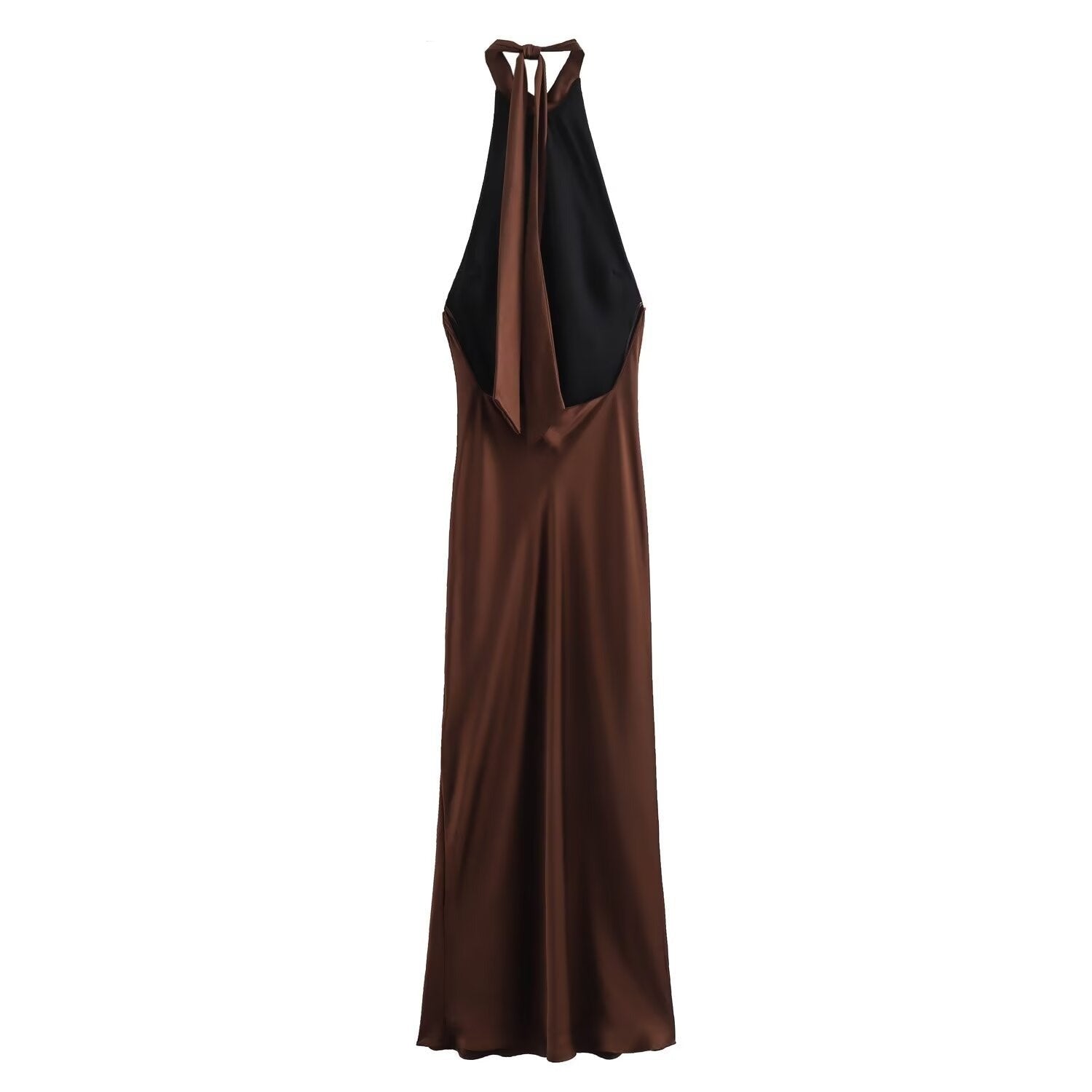 Brown satin halter dress