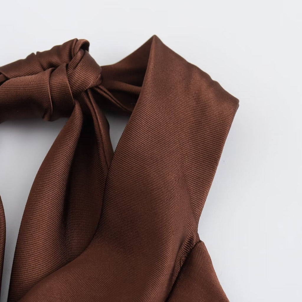 Brown satin halter dress