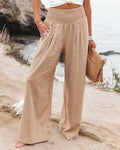 Wide-leg flowing beach trousers in Beige, front view