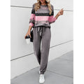 Pink colour block round-neck Co-Ord Set, front view