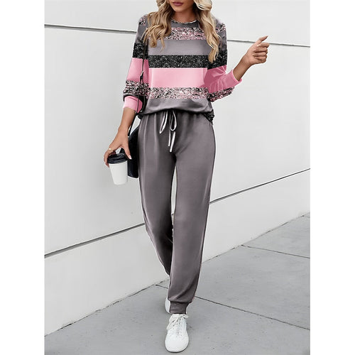 Pink colour block round-neck Co-Ord Set, front view