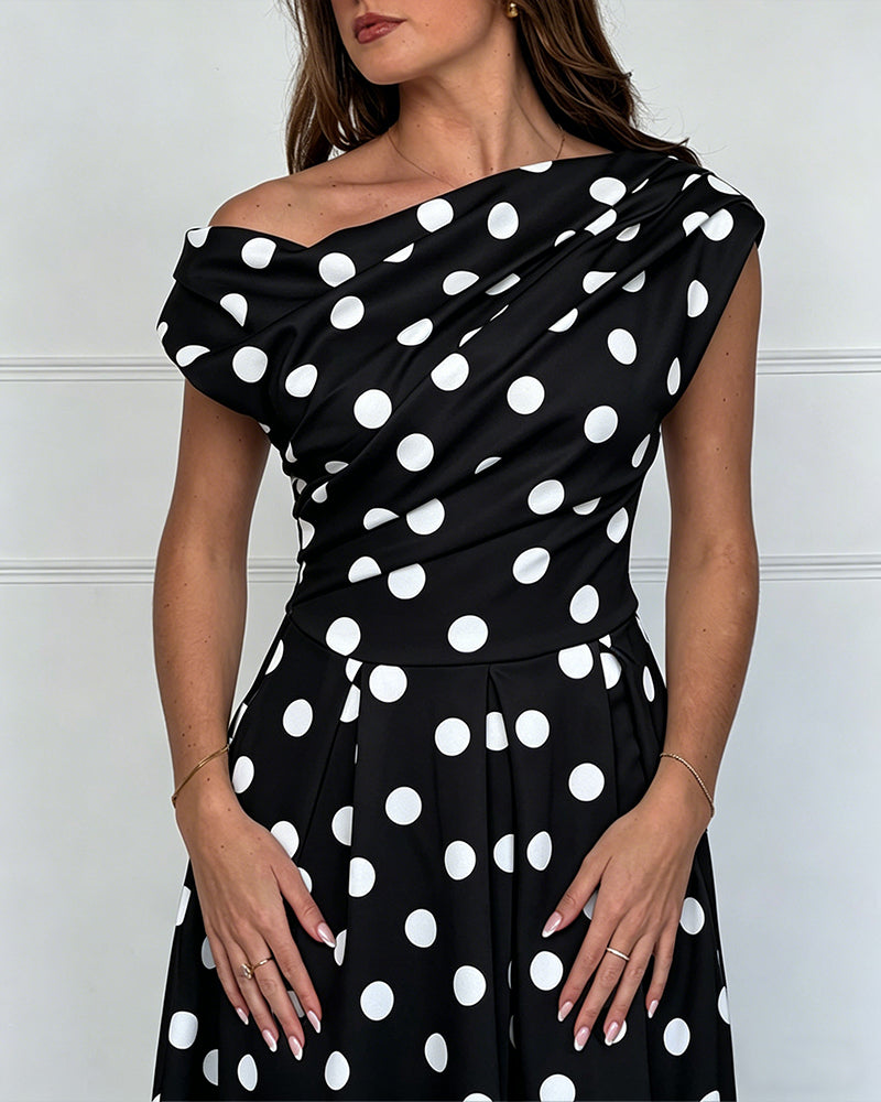 Polka Dot Ruched A-Line Maxi Dress