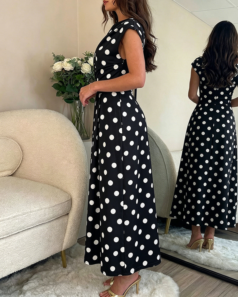 Polka Dot Ruched A-Line Maxi Dress