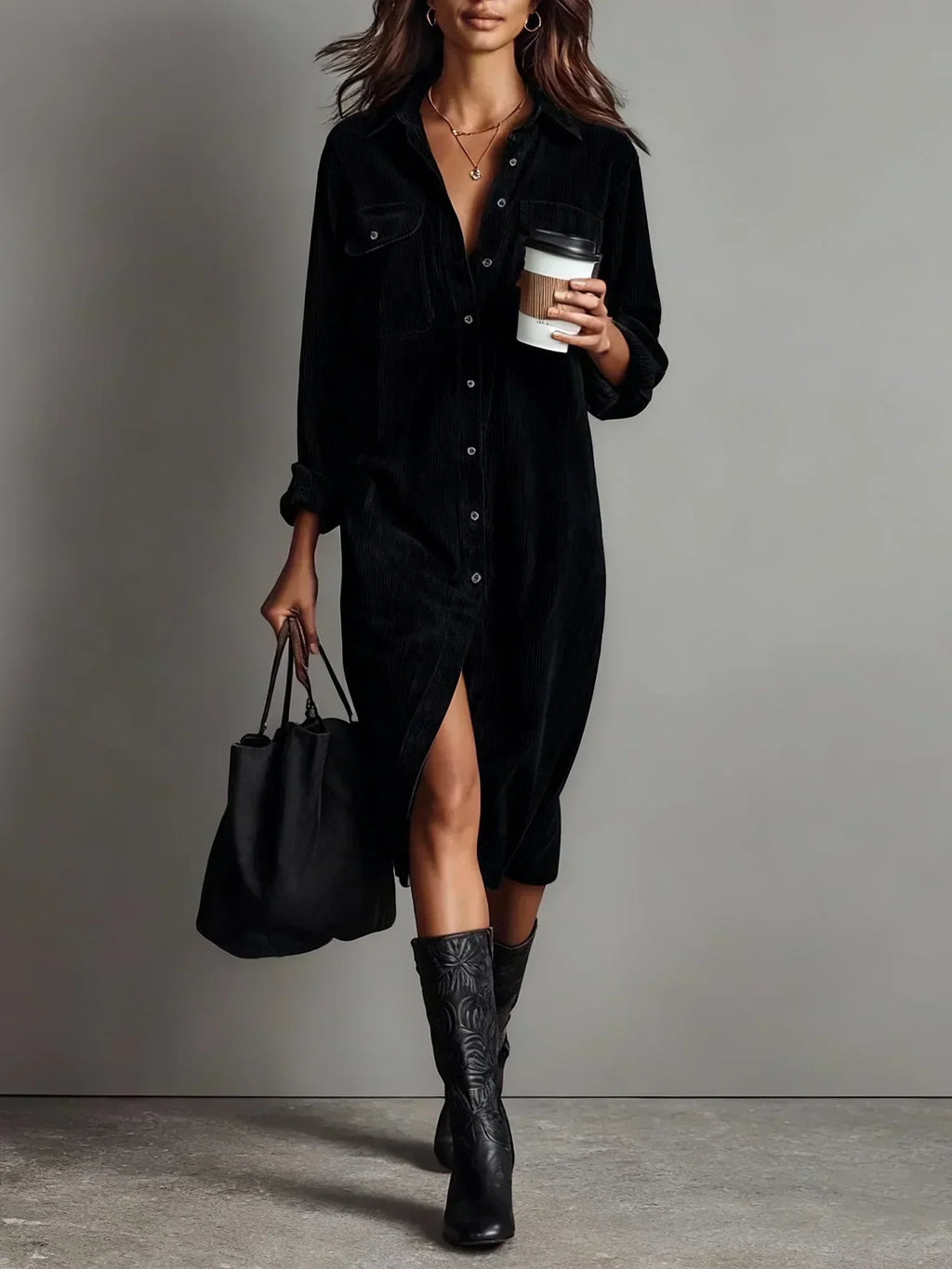 Women's chic flared hem dress, back view