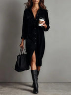 Women's chic flared hem dress, back view