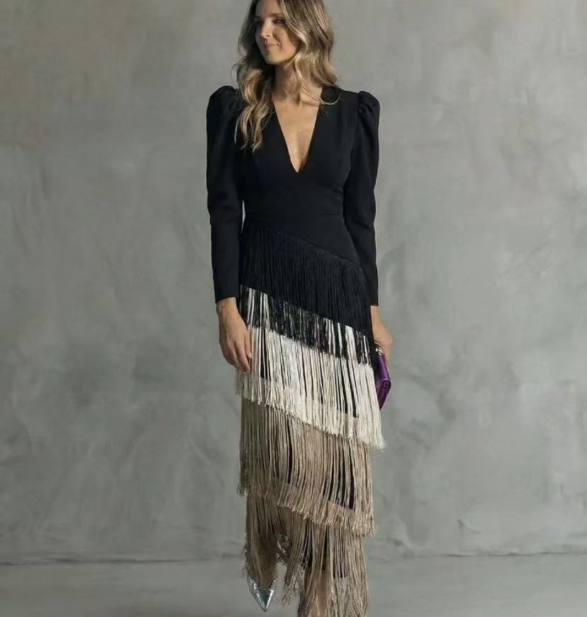 Brown tiered fringe dress