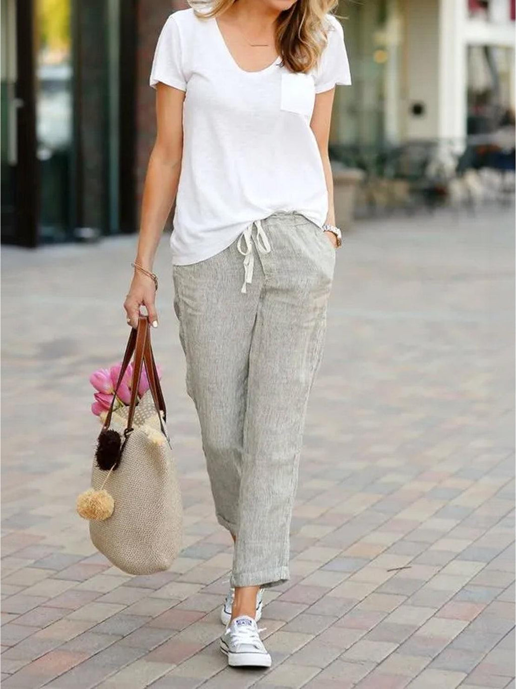 Women's slim trousers drawstring waist | Alba Muse