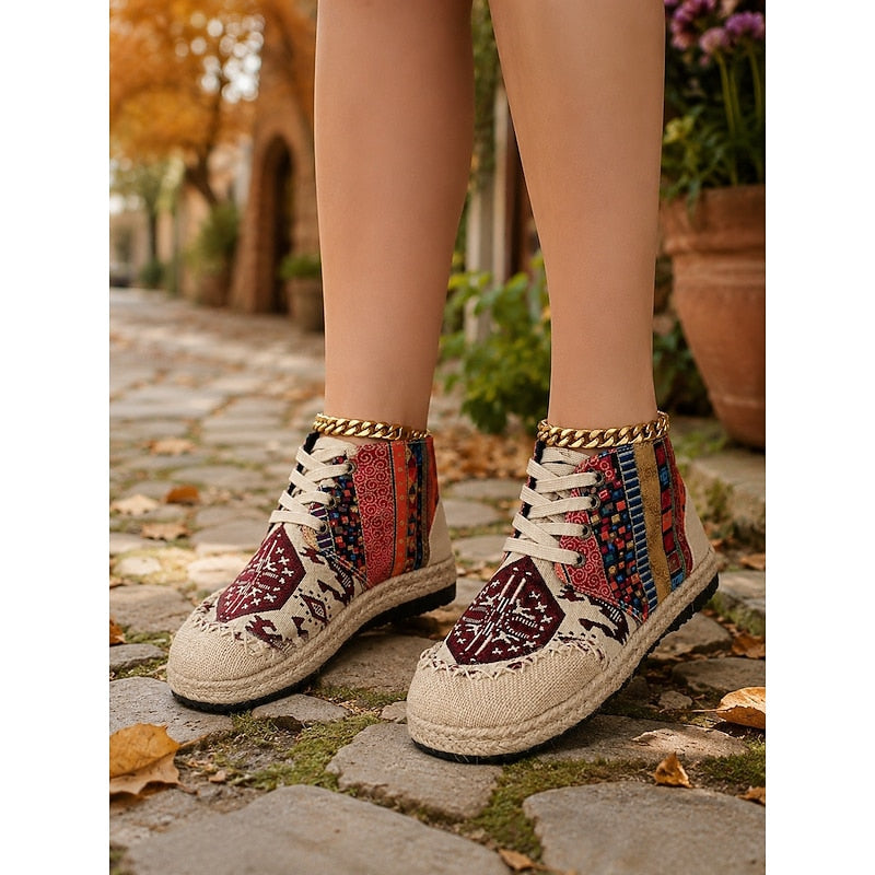 Red boho woven pattern Trainers