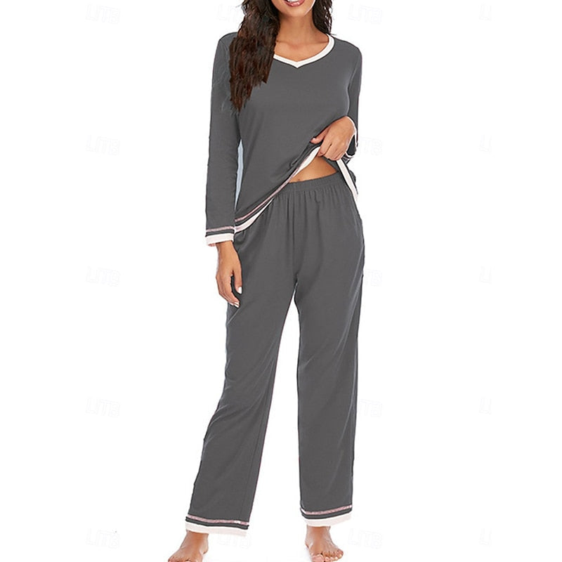 Grey relaxed V-neck Loungewear Set