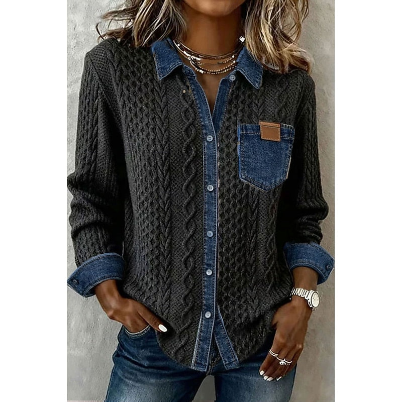 Textured Contrast Panel Blouse