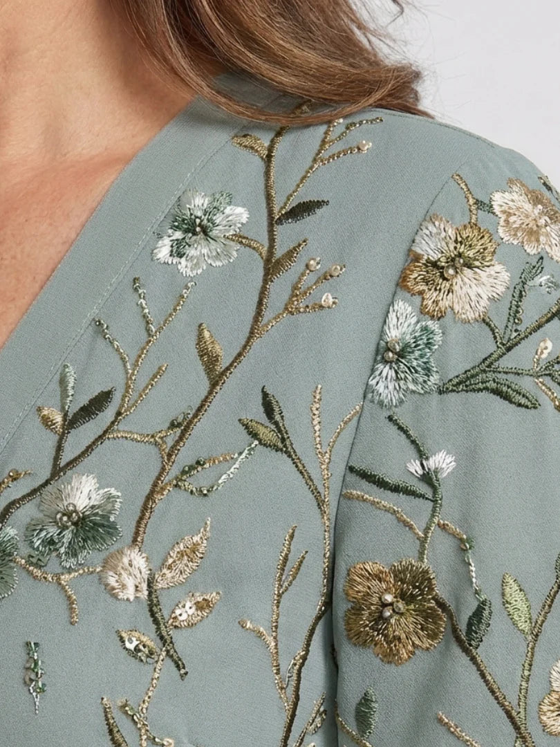 Women's garden party maxi dress in sage green floral print