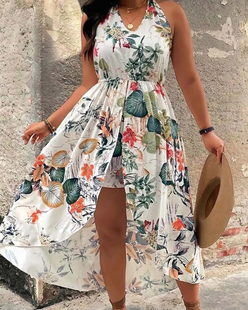 A-line halter mini dress with matching shorts, detail view