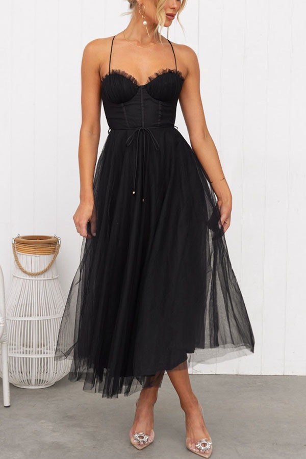 Corset Midi Dress with Tulle Skirt