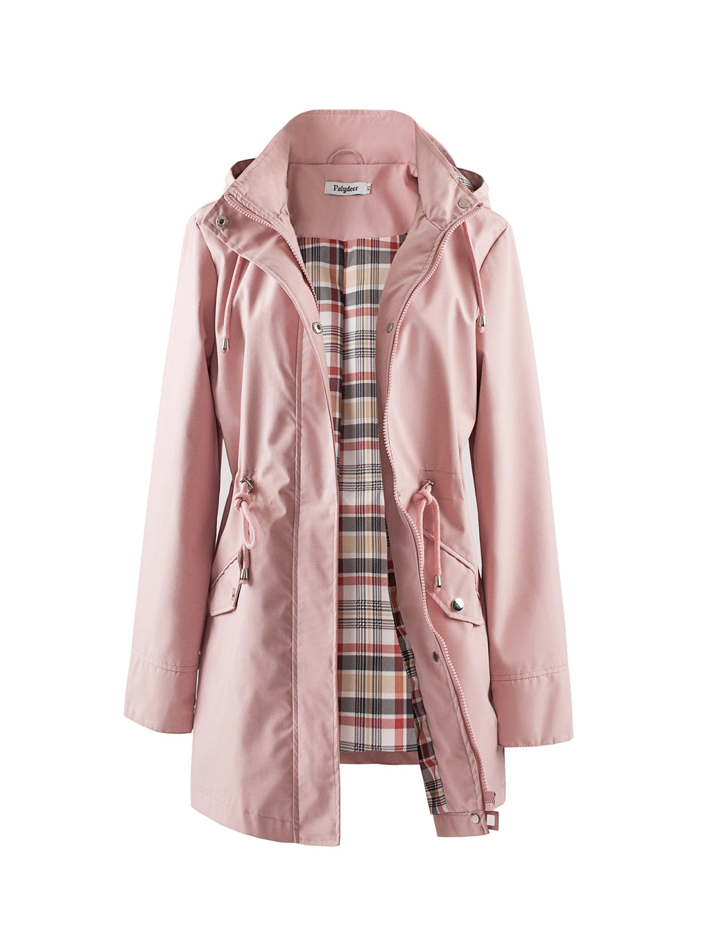 Hooded drawstring waist zip up coat with an attached hood