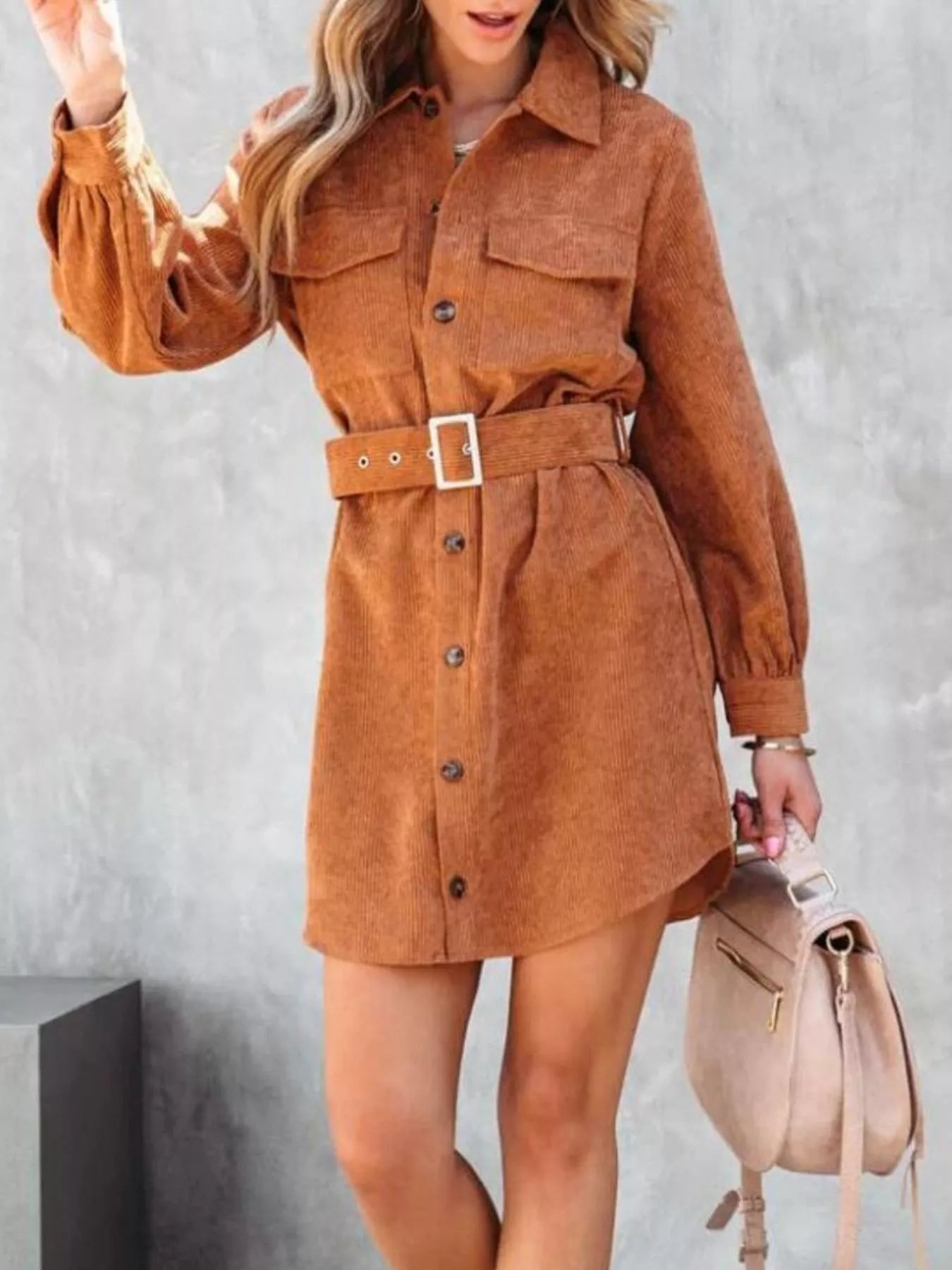 Rose Red Corduroy Shirt Shirt Dress