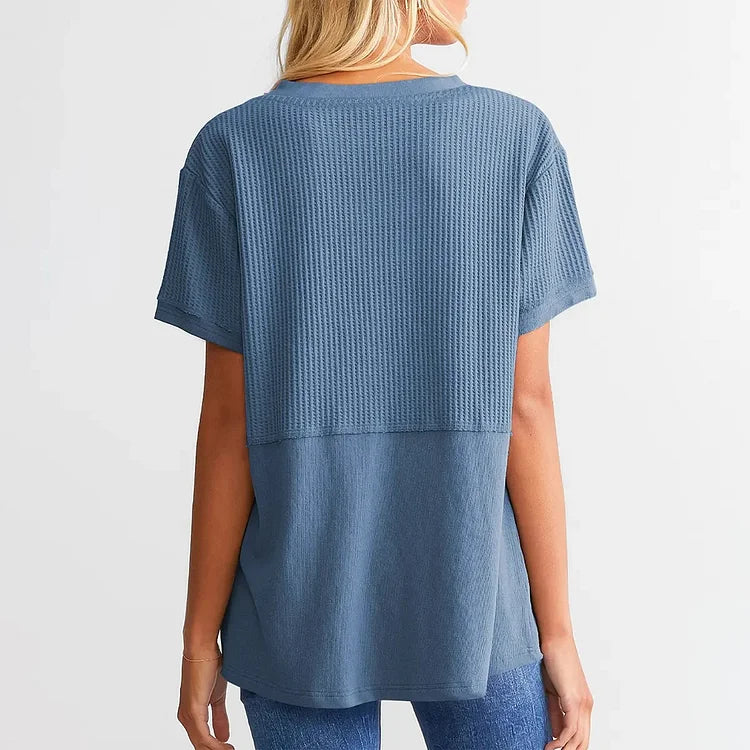 Oversized waffle knit top in black, versatile casual silhouette | Alba Muse