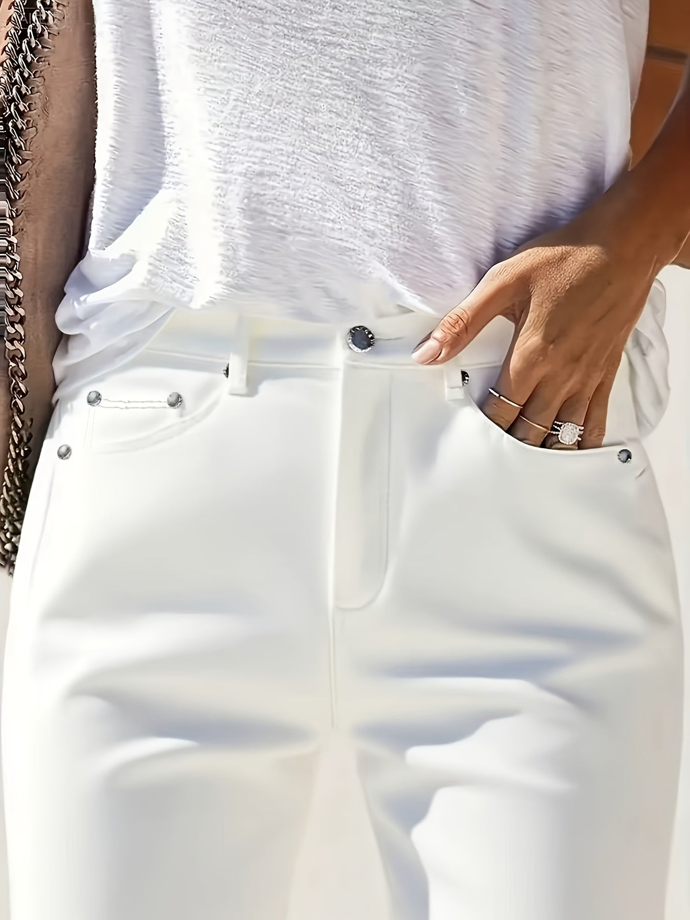 Ivory White Slim-Fit Stretch Skinny Jeans — worn on model