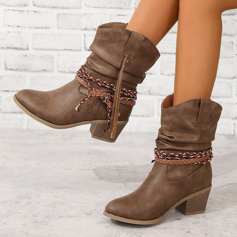 Women's Western Cowboy Festival Boots in Maroon