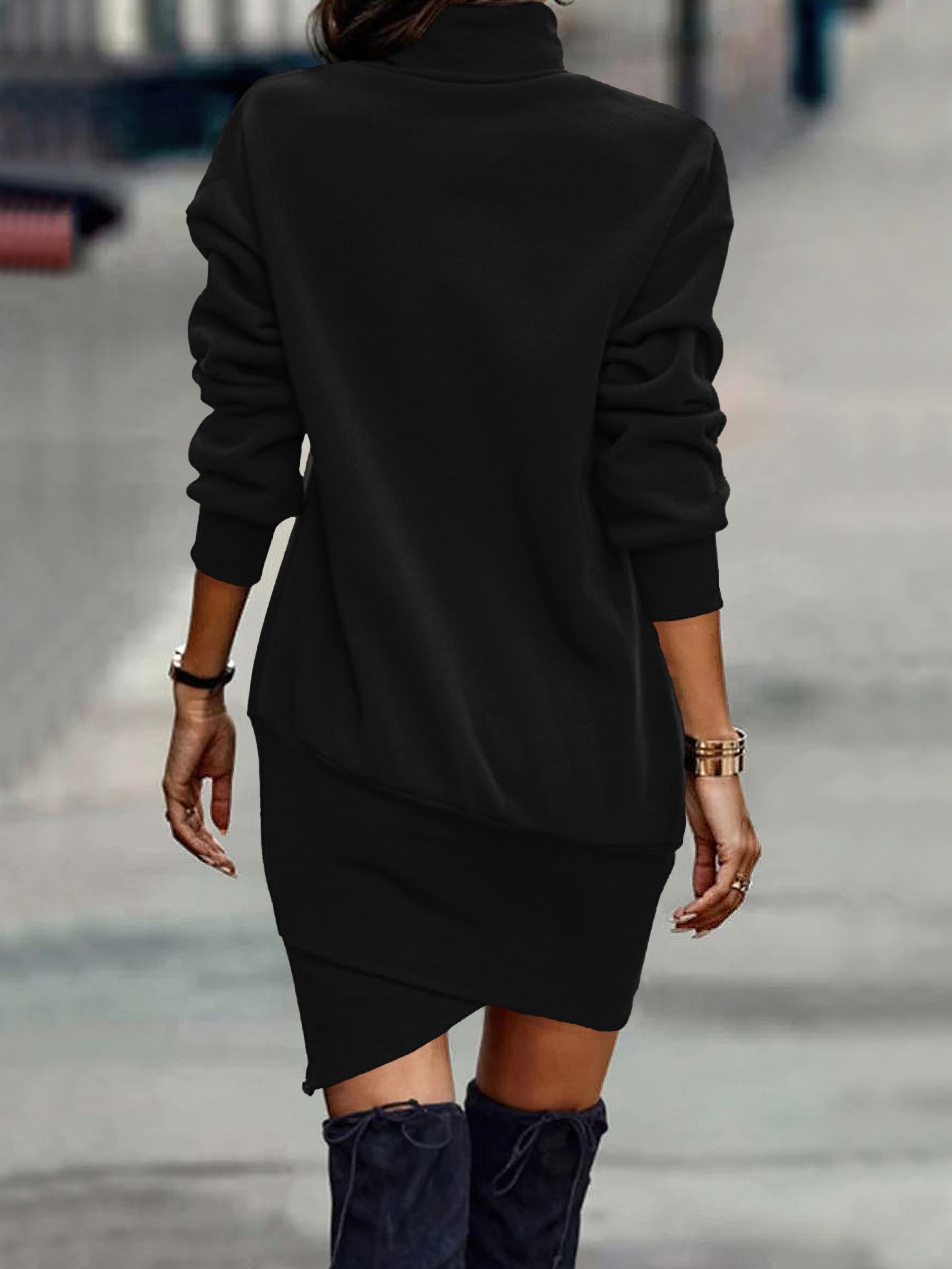 Black High Neck Knit Mini Dress