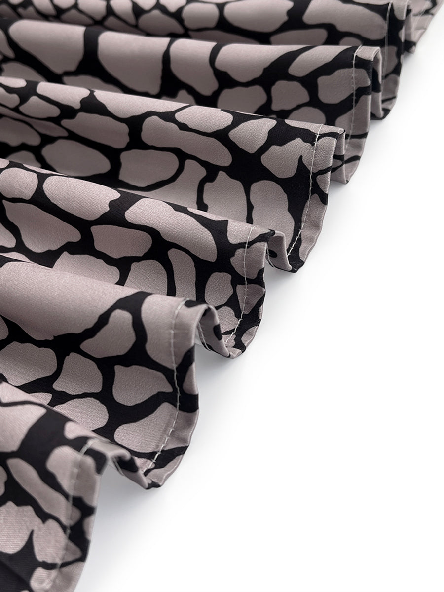 Snakeskin Print Contrast Lapel Blouse