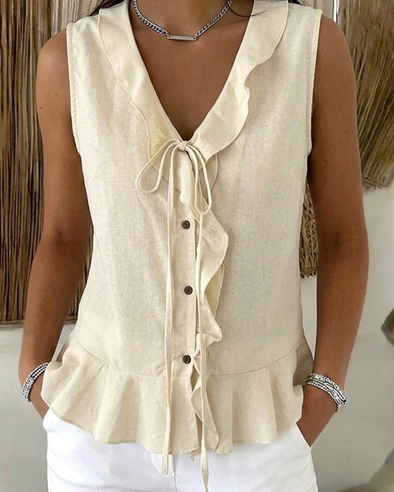 Women's Ruffle Tie-Front Sleeveless Vest
