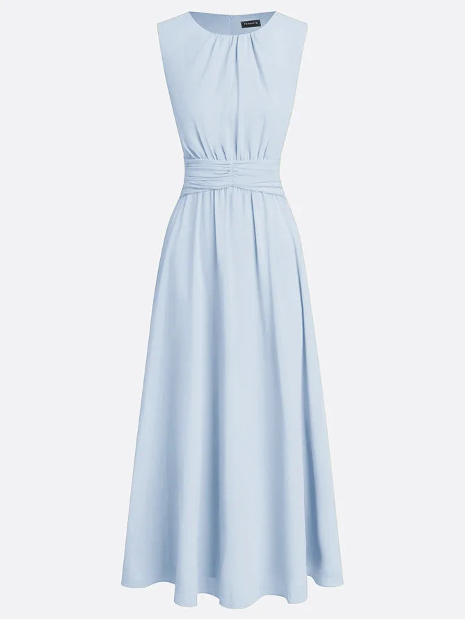 Light blue sleeveless A-line chiffon maxi dress – full length front view
