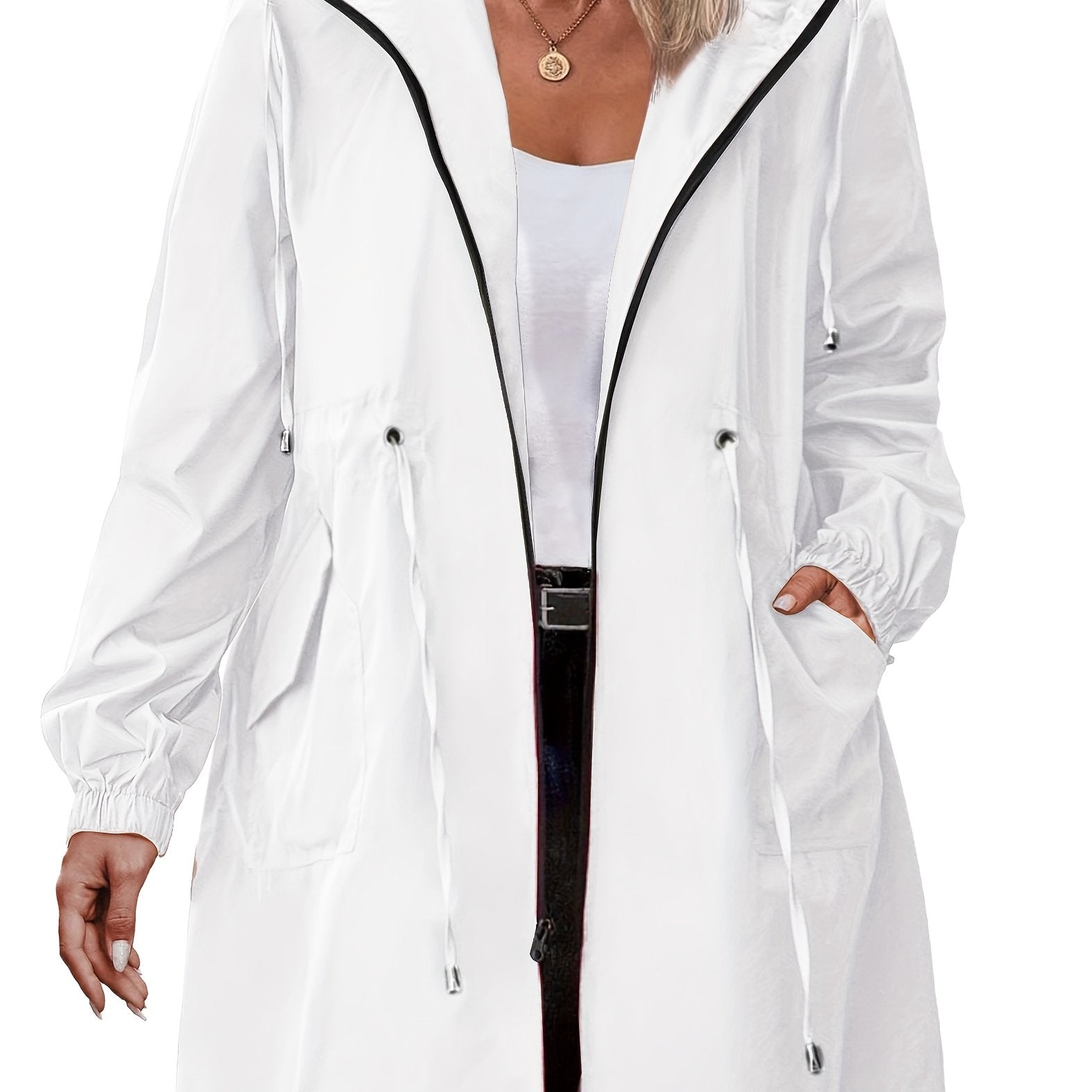 Hooded Full-Zip Drawstring Coat, Plus Size
