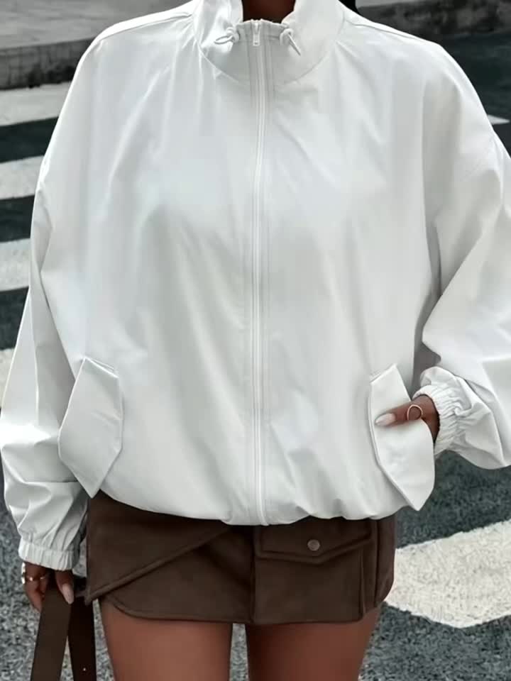 White drawstring windbreaker jacket