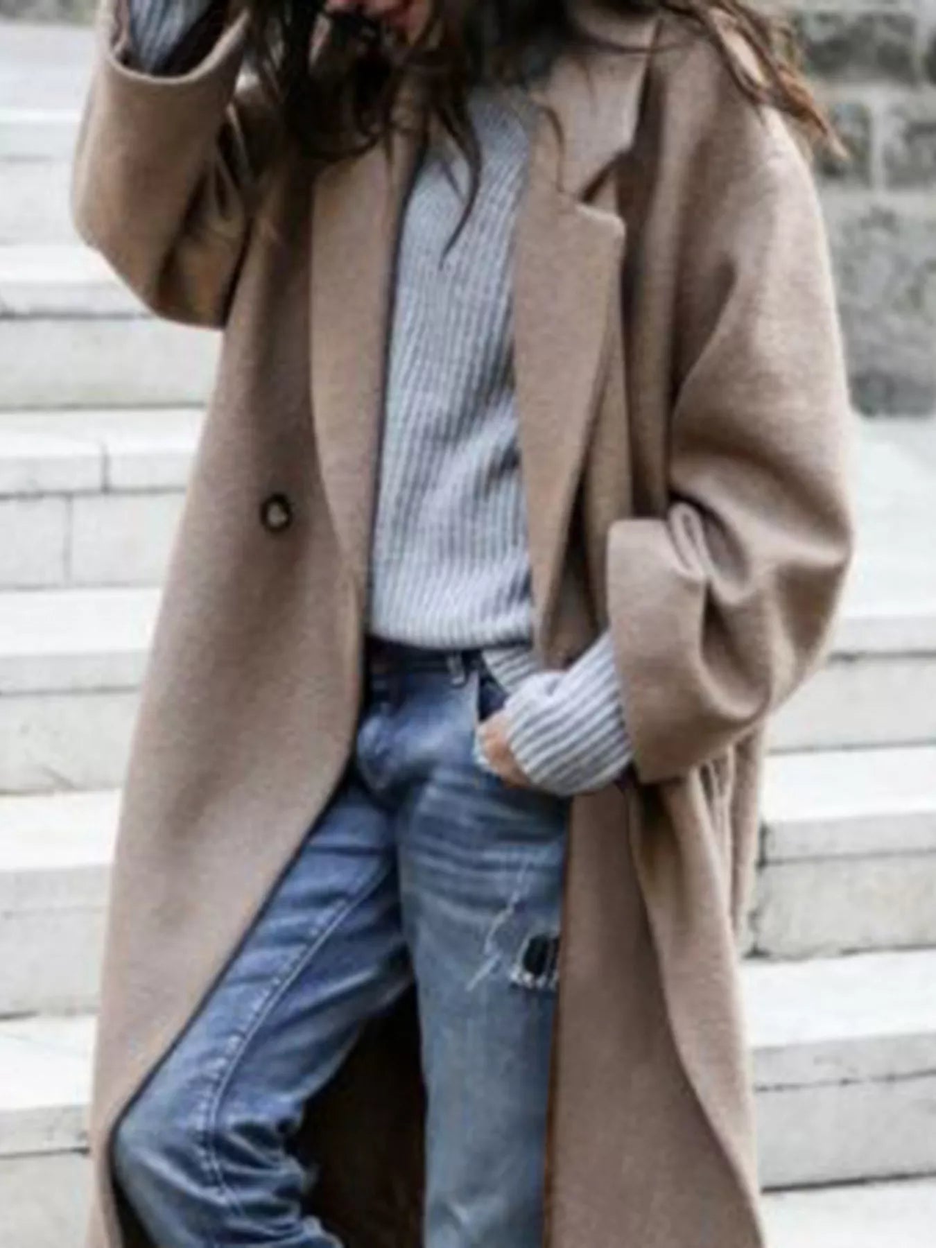 Oversized wide sleeve single breasted long coat with a single breasted front