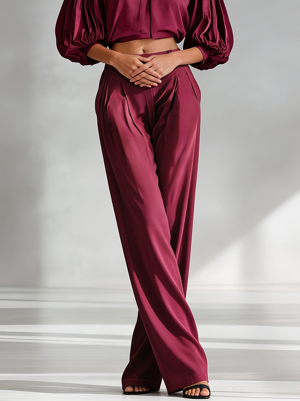 Tailored woven satin trousers with practical pockets