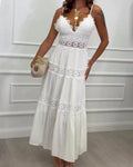 Lace patchwork spaghetti strap V-neck maxi dress, front view