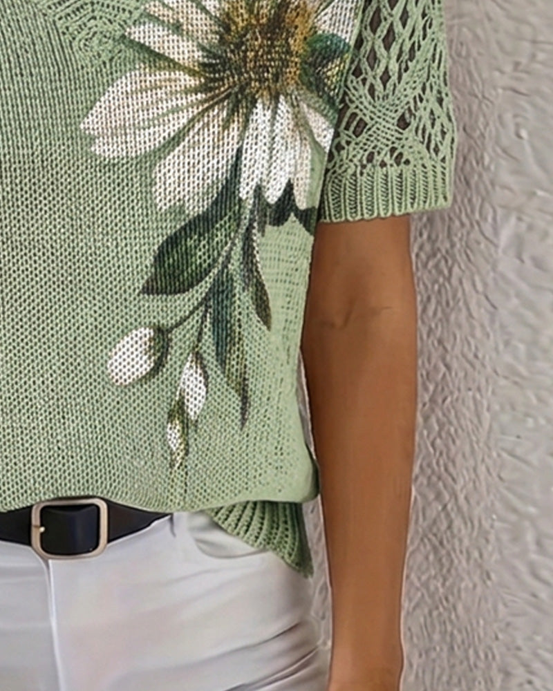 V-Neck Floral Knitted Jumper